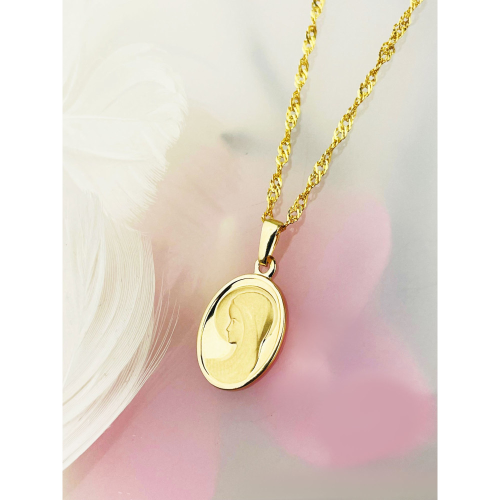 Złoty Medalik Zawieszka Matka Boska Chrzest Komunia