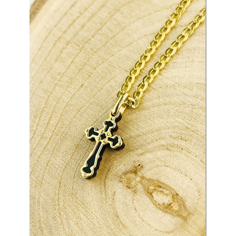 Goldanhänger Kettenanhänger Gold mit Onyx Anhänger Kreuz Goldkreuz Erstkommunion Gelbgold 585er 14KT