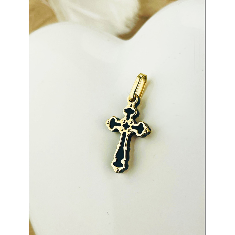 Goldanhänger Kettenanhänger Gold mit Onyx Anhänger Kreuz Goldkreuz Erstkommunion Gelbgold 585er 14KT