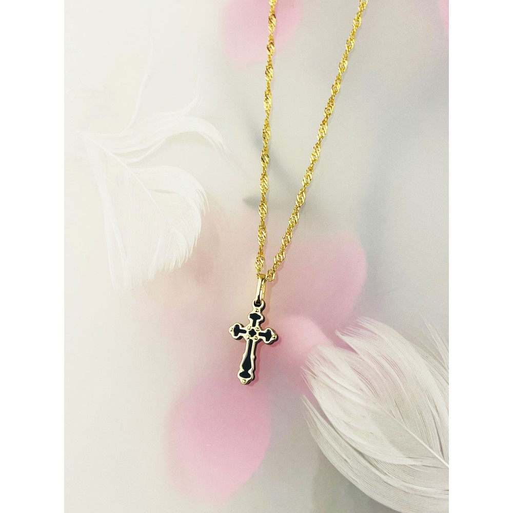 Goldanhänger Kettenanhänger Gold mit Onyx Anhänger Kreuz Goldkreuz Erstkommunion Gelbgold 585er 14KT