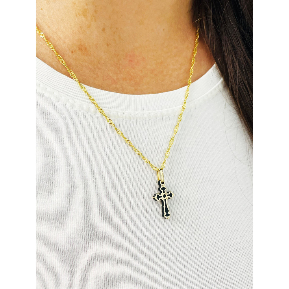 Goldanhänger Kettenanhänger Gold mit Onyx Anhänger Kreuz Goldkreuz Erstkommunion Gelbgold 585er 14KT