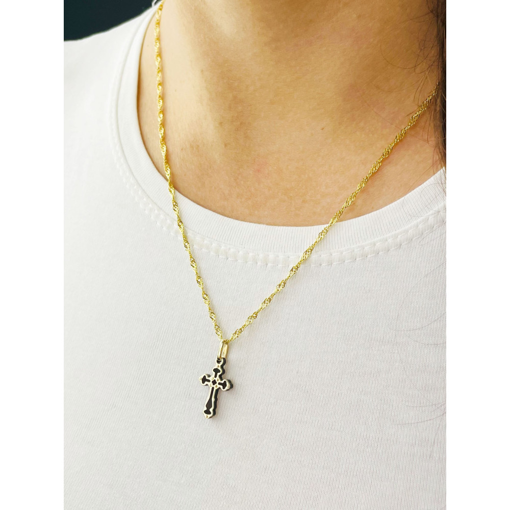 Goldanhänger Kettenanhänger Gold mit Onyx Anhänger Kreuz Goldkreuz Erstkommunion Gelbgold 585er 14KT