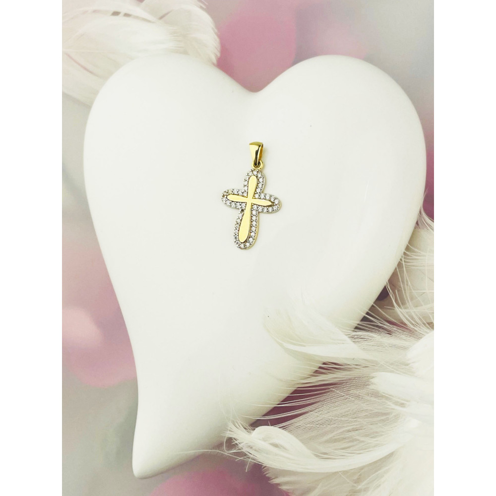 Goldanhänger Kettenanhänger Gold mit Zirkonia Anhänger Kreuz Goldkreuz Erstkommunion Gelbgold 585er 14KT