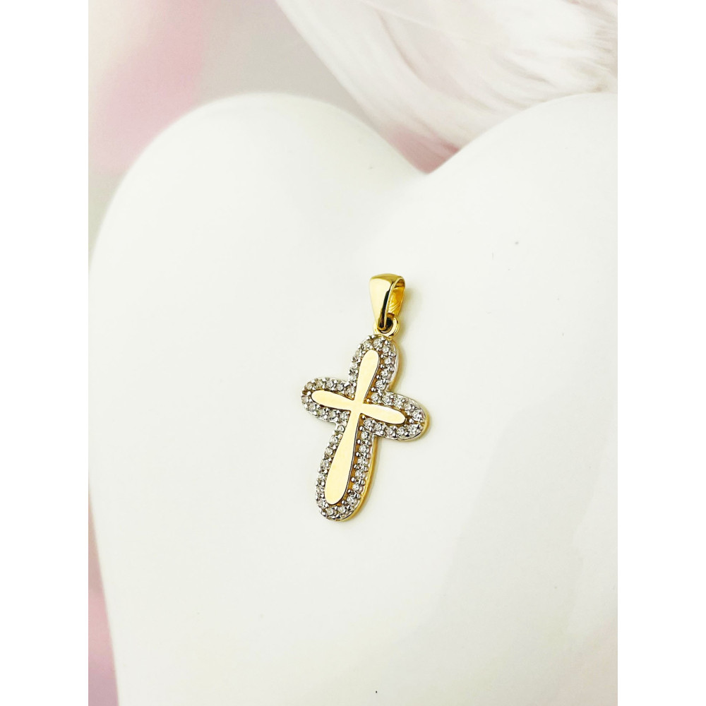 Goldanhänger Kettenanhänger Gold mit Zirkonia Anhänger Kreuz Goldkreuz Erstkommunion Gelbgold 585er 14KT