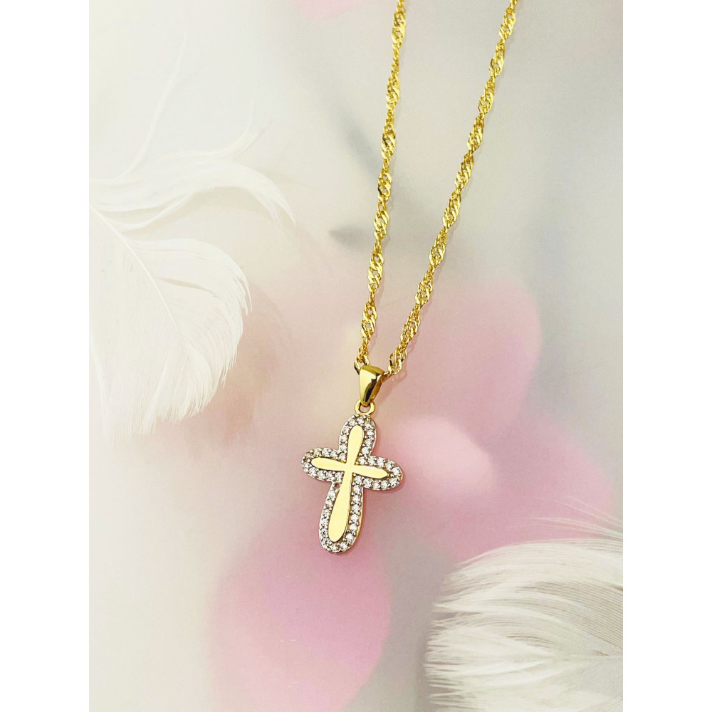 Goldanhänger Kettenanhänger Gold mit Zirkonia Anhänger Kreuz Goldkreuz Erstkommunion Gelbgold 585er 14KT