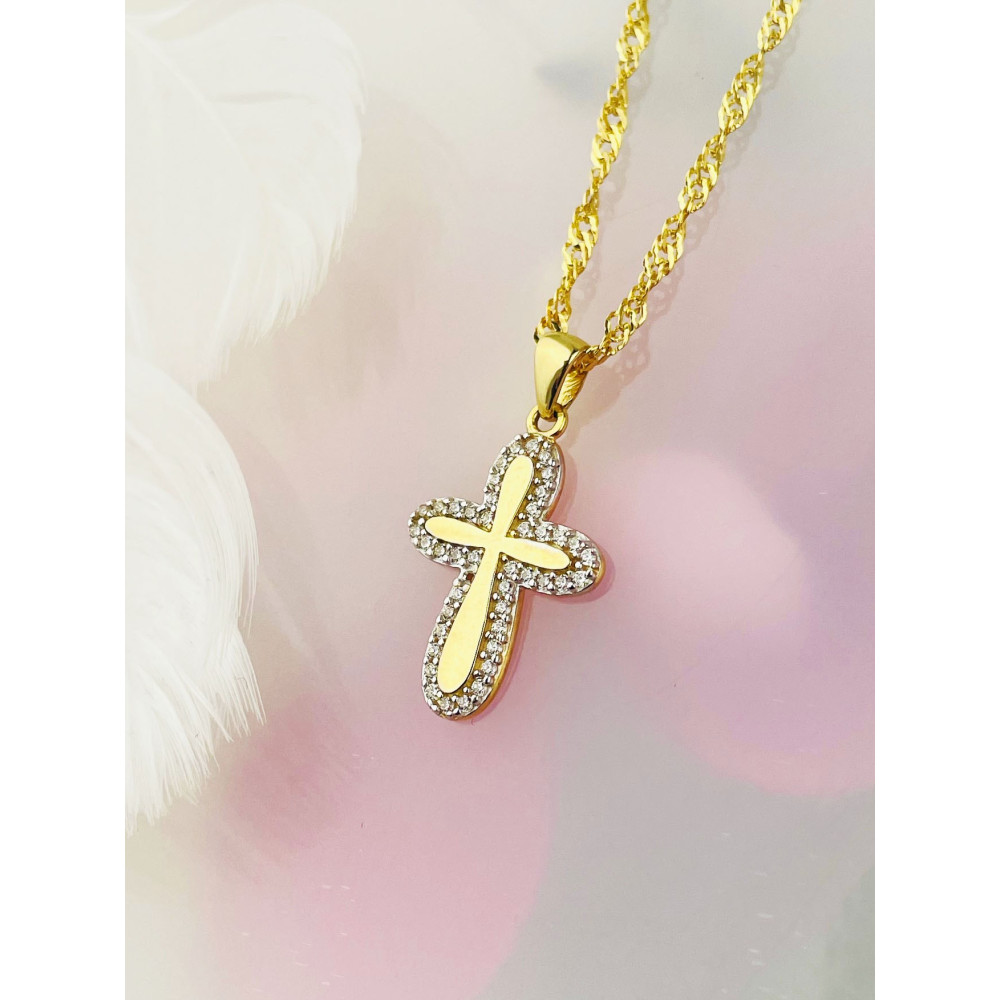 Goldanhänger Kettenanhänger Gold mit Zirkonia Anhänger Kreuz Goldkreuz Erstkommunion Gelbgold 585er 14KT