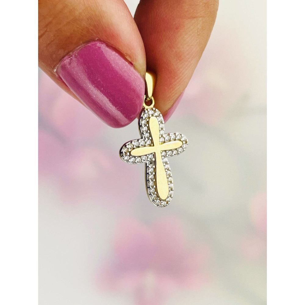 Goldanhänger Kettenanhänger Gold mit Zirkonia Anhänger Kreuz Goldkreuz Erstkommunion Gelbgold 585er 14KT