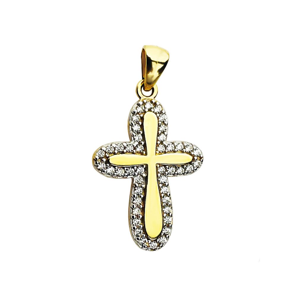 Goldanhänger Kettenanhänger Gold mit Zirkonia Anhänger Kreuz Goldkreuz Erstkommunion Gelbgold 585er 14KT