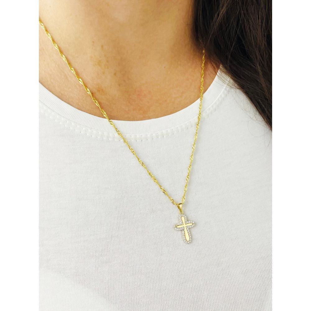 Złoty krzyżyk z cyrkoniami gładki polerowany Komunia Chrzest