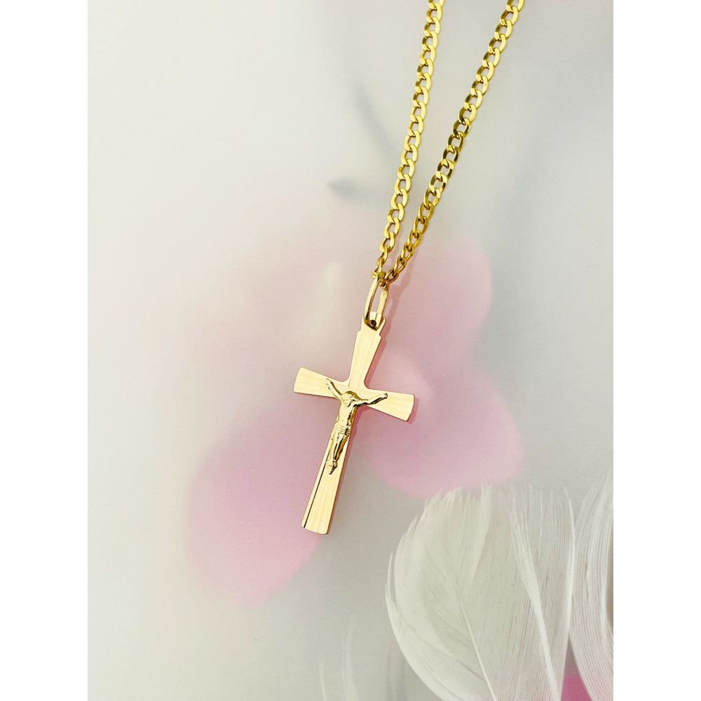 Goldanhänger Kettenanhänger Gold Anhänger Kreuz mit Jesus Goldkreuz Erstkommunion Gelbgold 585er 14KT