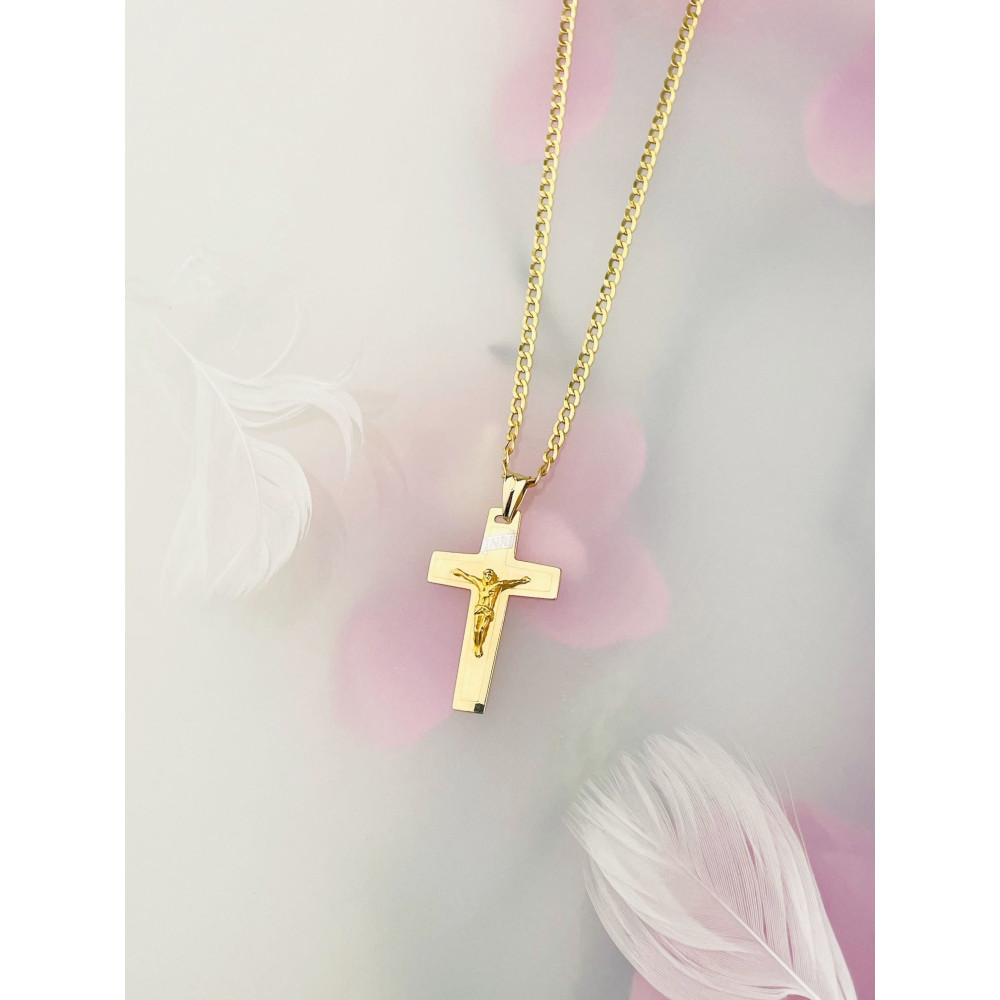 Goldanhänger Kettenanhänger Gold Anhänger Kreuz mit Jesus Goldkreuz Erstkommunion Gelbgold 585er 14KT