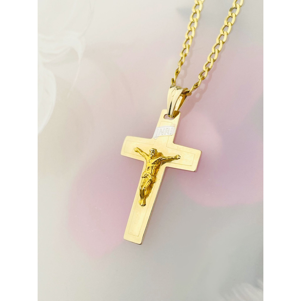 Goldanhänger Kettenanhänger Gold Anhänger Kreuz mit Jesus Goldkreuz Erstkommunion Gelbgold 585er 14KT