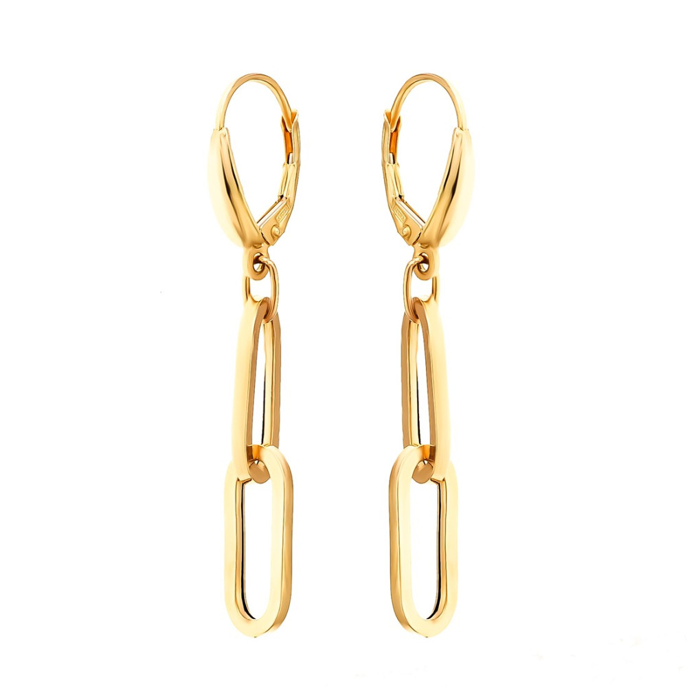 Złote kolczyki wiszące oczka łańcuszka