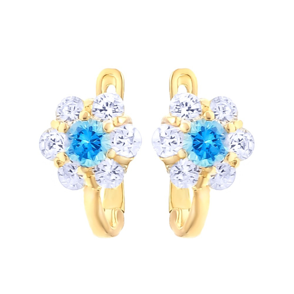 Złote kolczyki kwiatuszki z cyrkoniami dwukolorowe