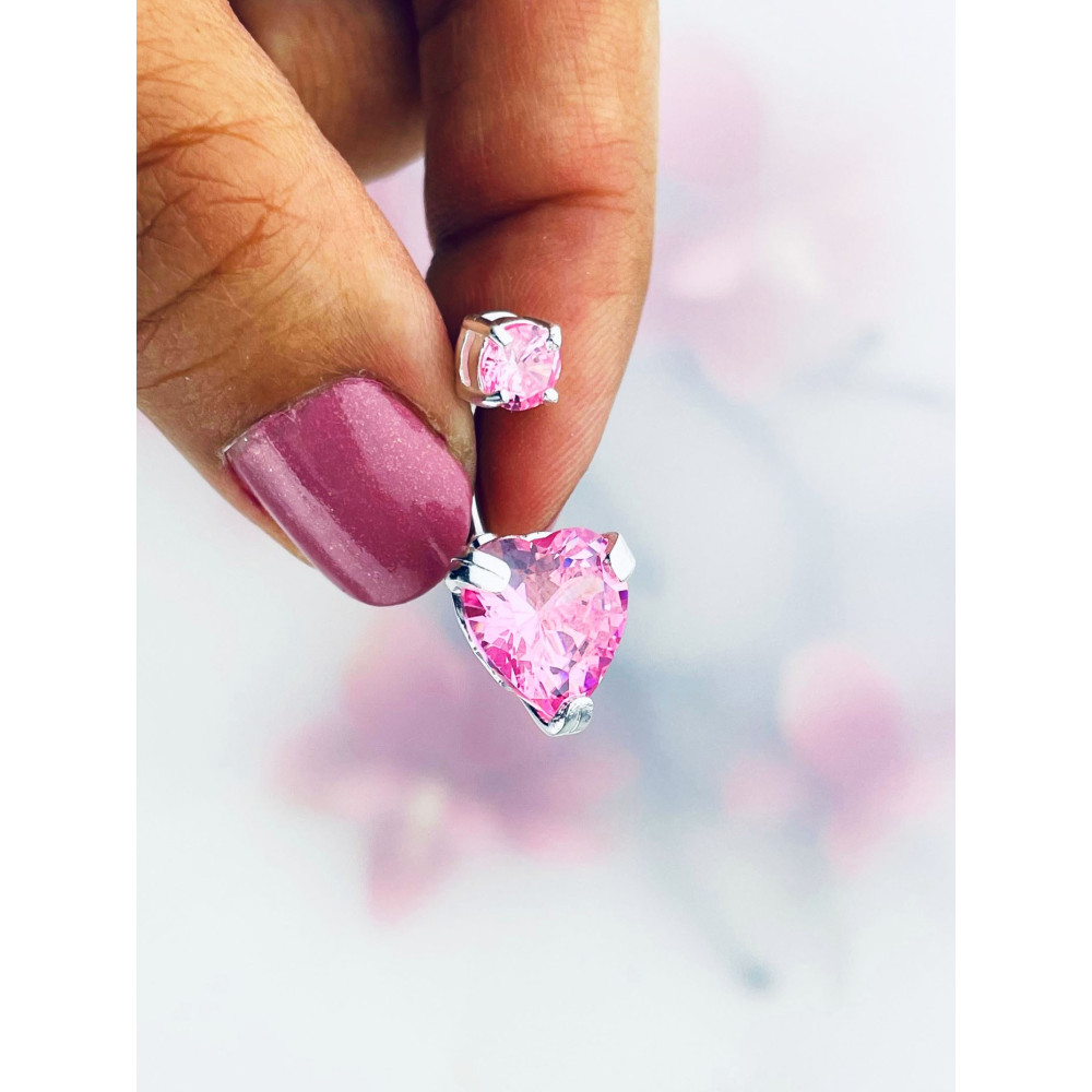 Srebrny kolczyk do pępka kolorowy serce serduszko różowe z cyrkoniami