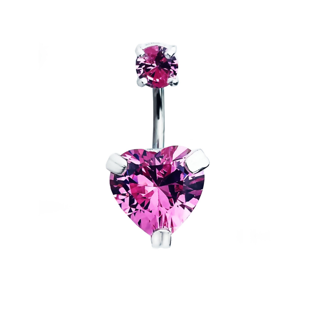 Srebrny kolczyk do pępka kolorowy serce serduszko różowe z cyrkoniami
