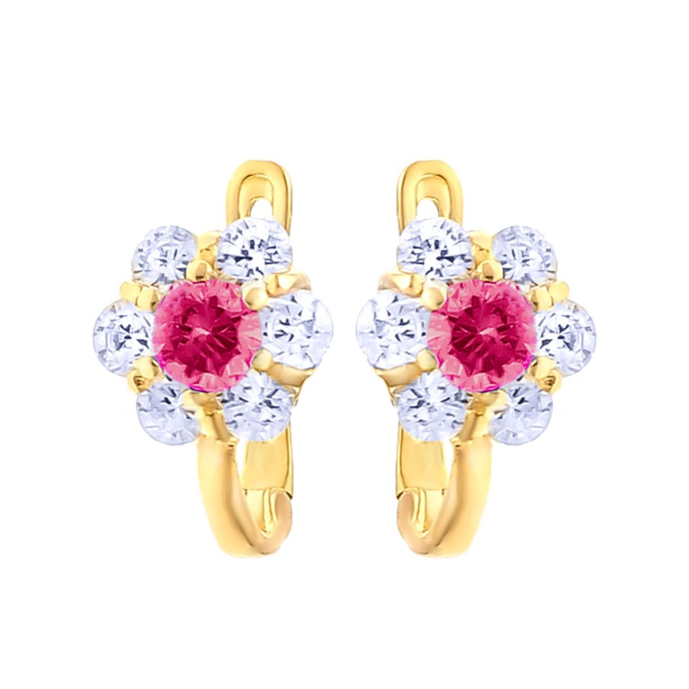 Złote kolczyki kwiatuszki z cyrkoniami dwukolorowe