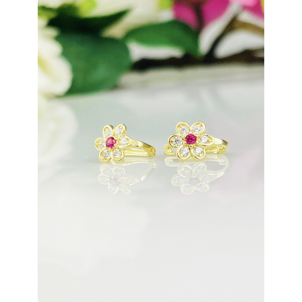 Złote kolczyki kwiatuszki z cyrkoniami kolorowe