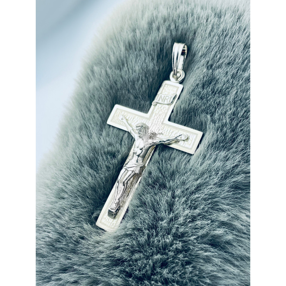 Srebrny duży Krzyż Pan Jezus figurka