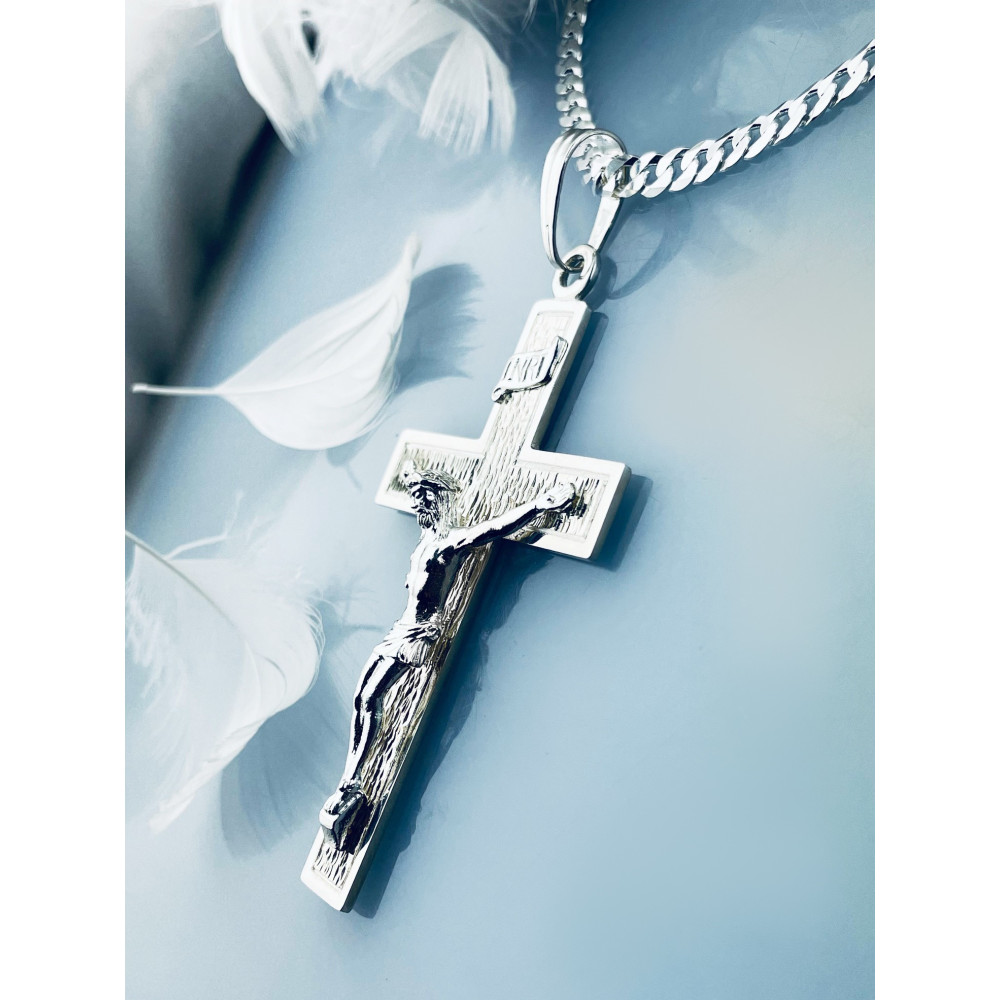 Srebrny duży Krzyż Pan Jezus figurka