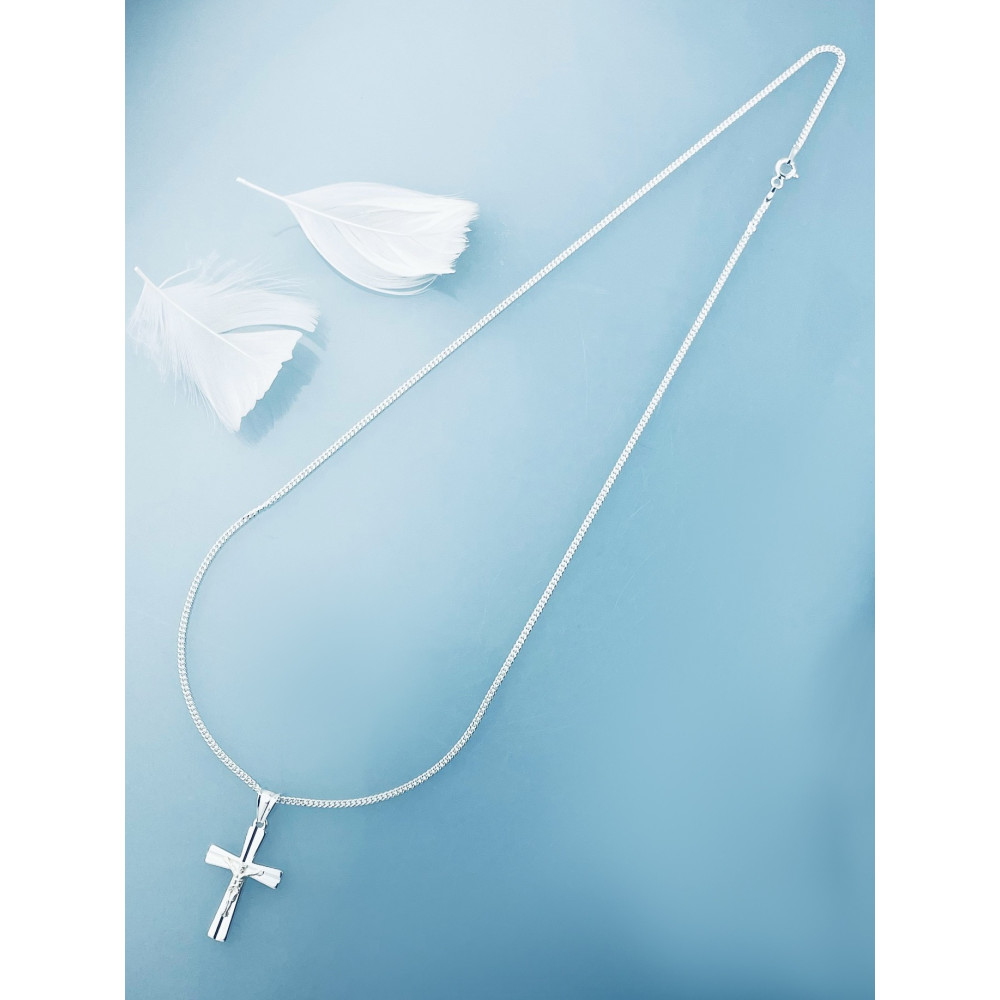 Silber Anhänger Kreuz mit Jesus Christus Erstkommunion Taufe