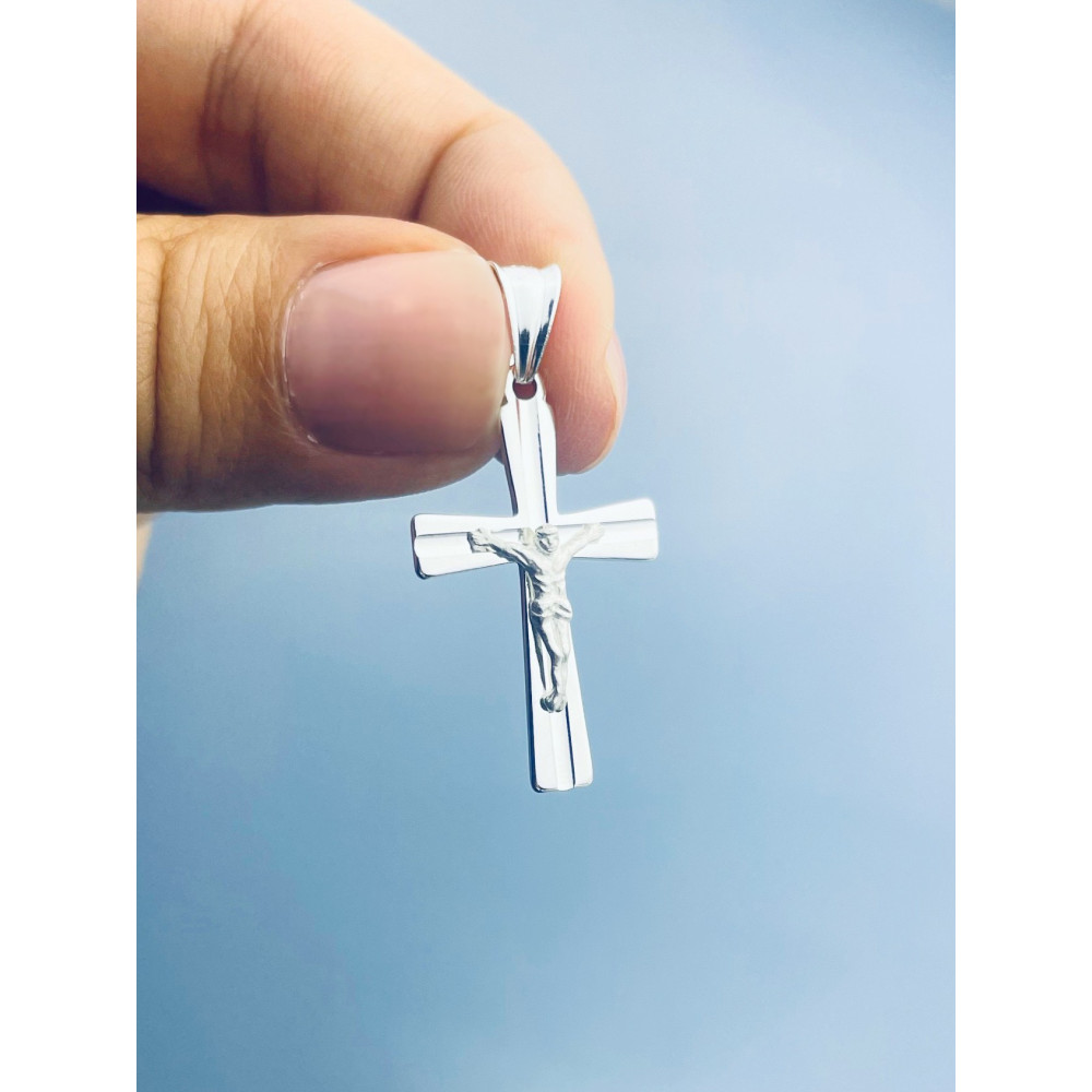 Silber Anhänger Kreuz mit Jesus Christus Erstkommunion Taufe