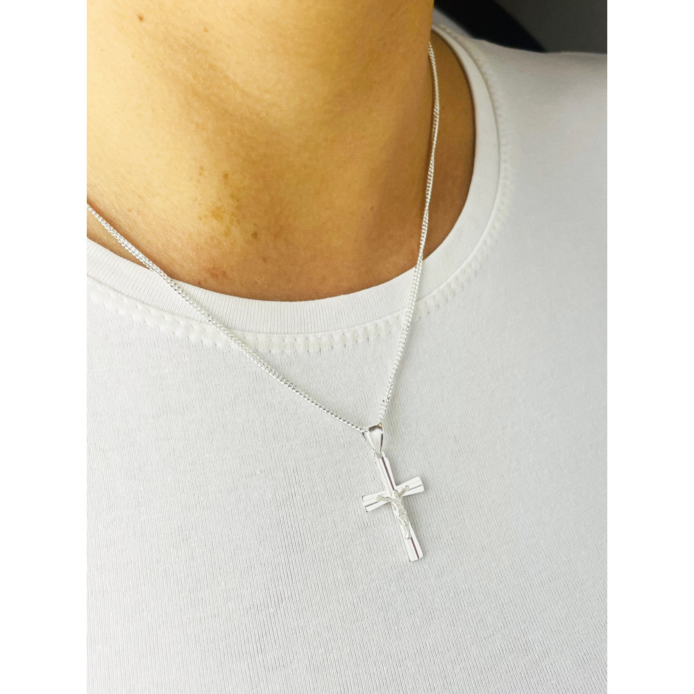 Silber Anhänger Kreuz mit Jesus Christus Erstkommunion Taufe