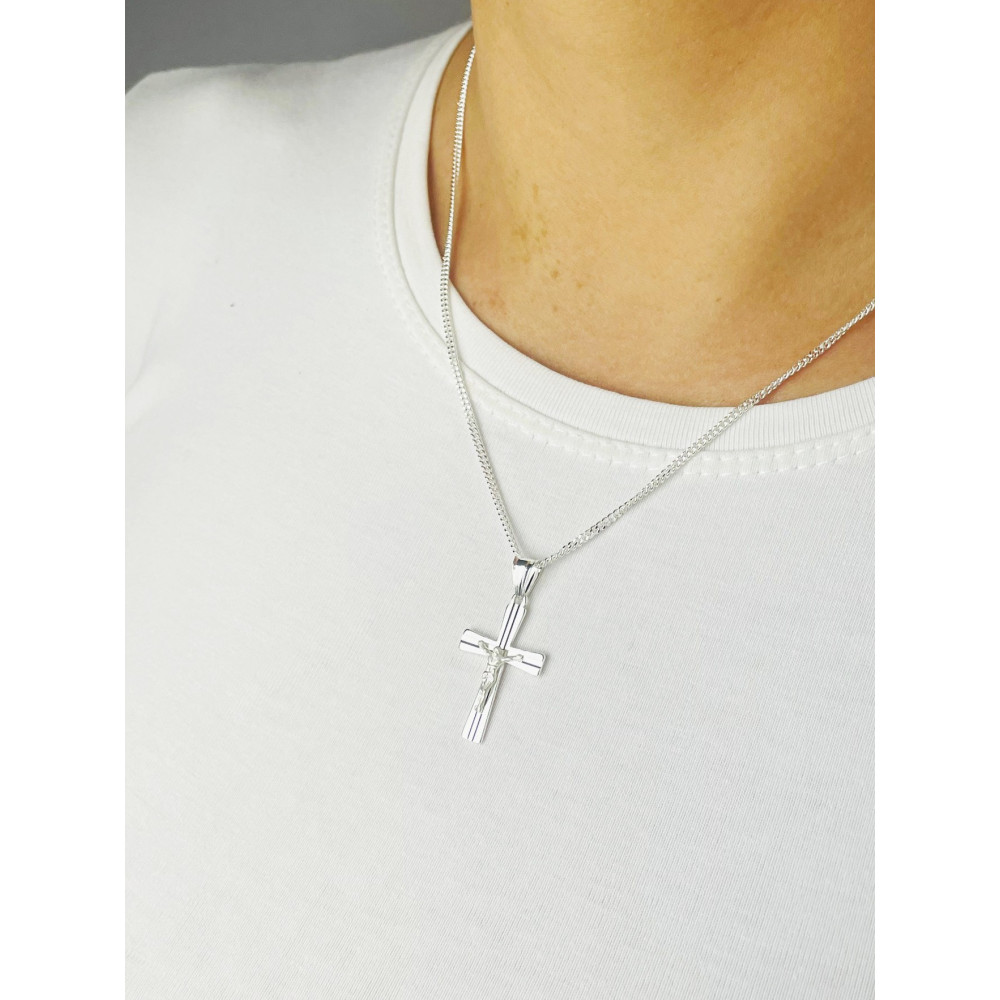 Silber Anhänger Kreuz mit Jesus Christus Erstkommunion Taufe