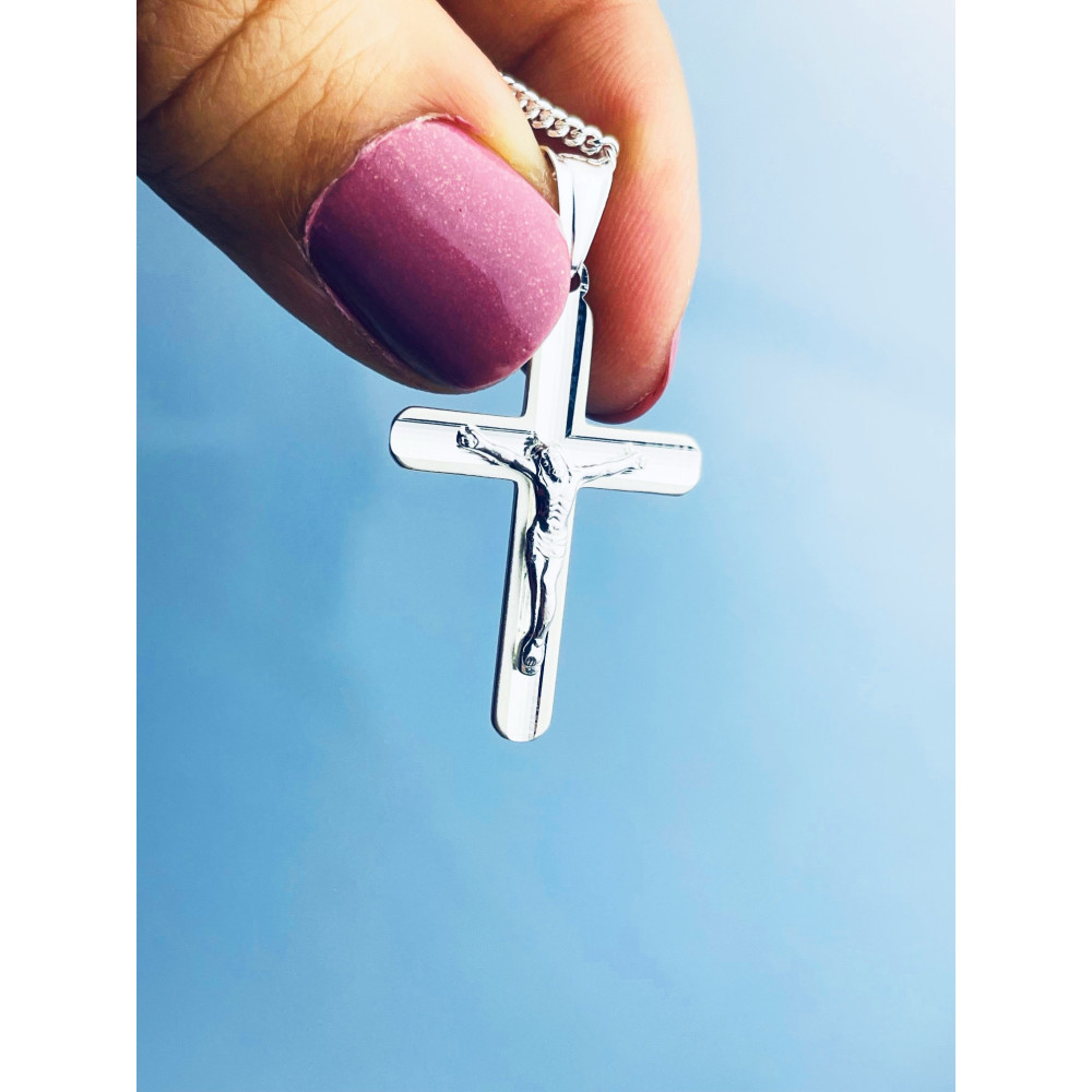 Silber Anhänger Kreuz mit Jesus Christus Erstkommunion Taufe