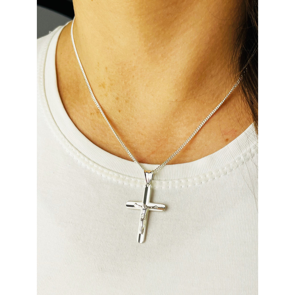 Silber Anhänger Kreuz mit Jesus Christus Erstkommunion Taufe