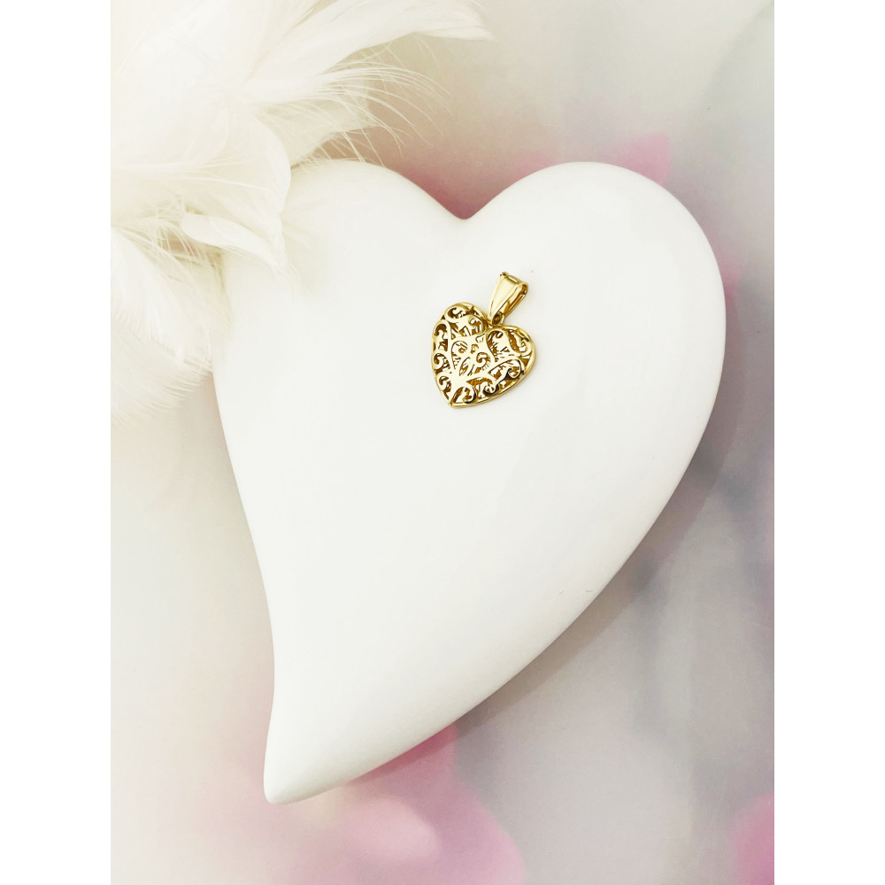 Złoty wisiorek zawieszka serce ażurowe vintage figurka