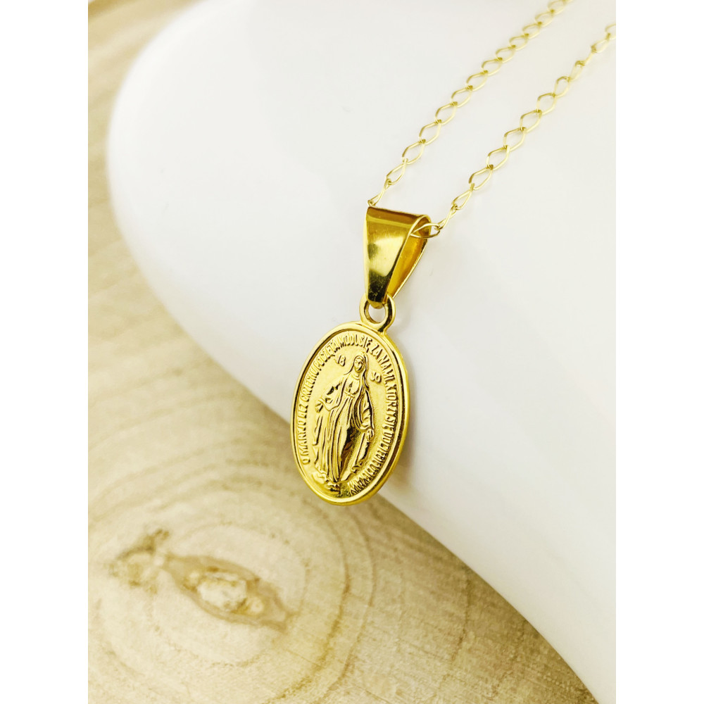 Złoty Medalik Zawieszka Matka Boska Cudowny Medalik szkaplerz Chrzest Komunia