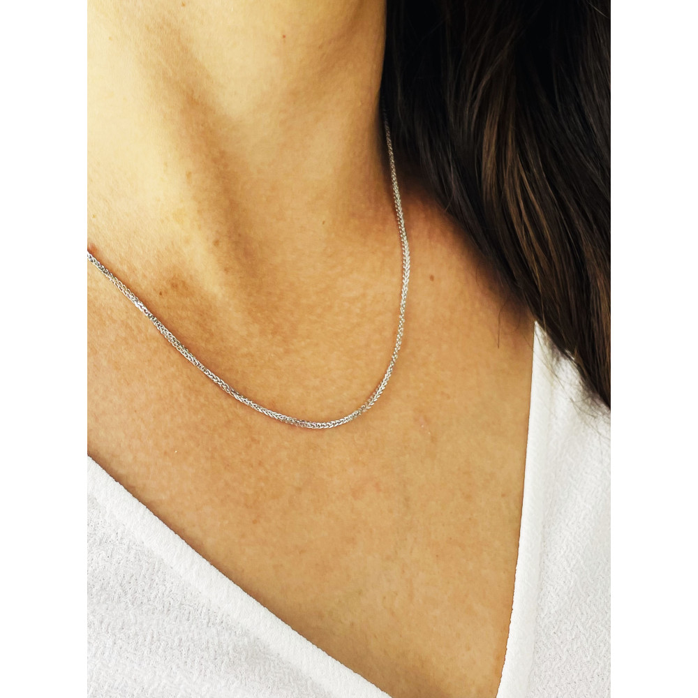 Goldkette Halskette Collier Diamantschliff Spiga Weizen Weißgold 585er 14KT