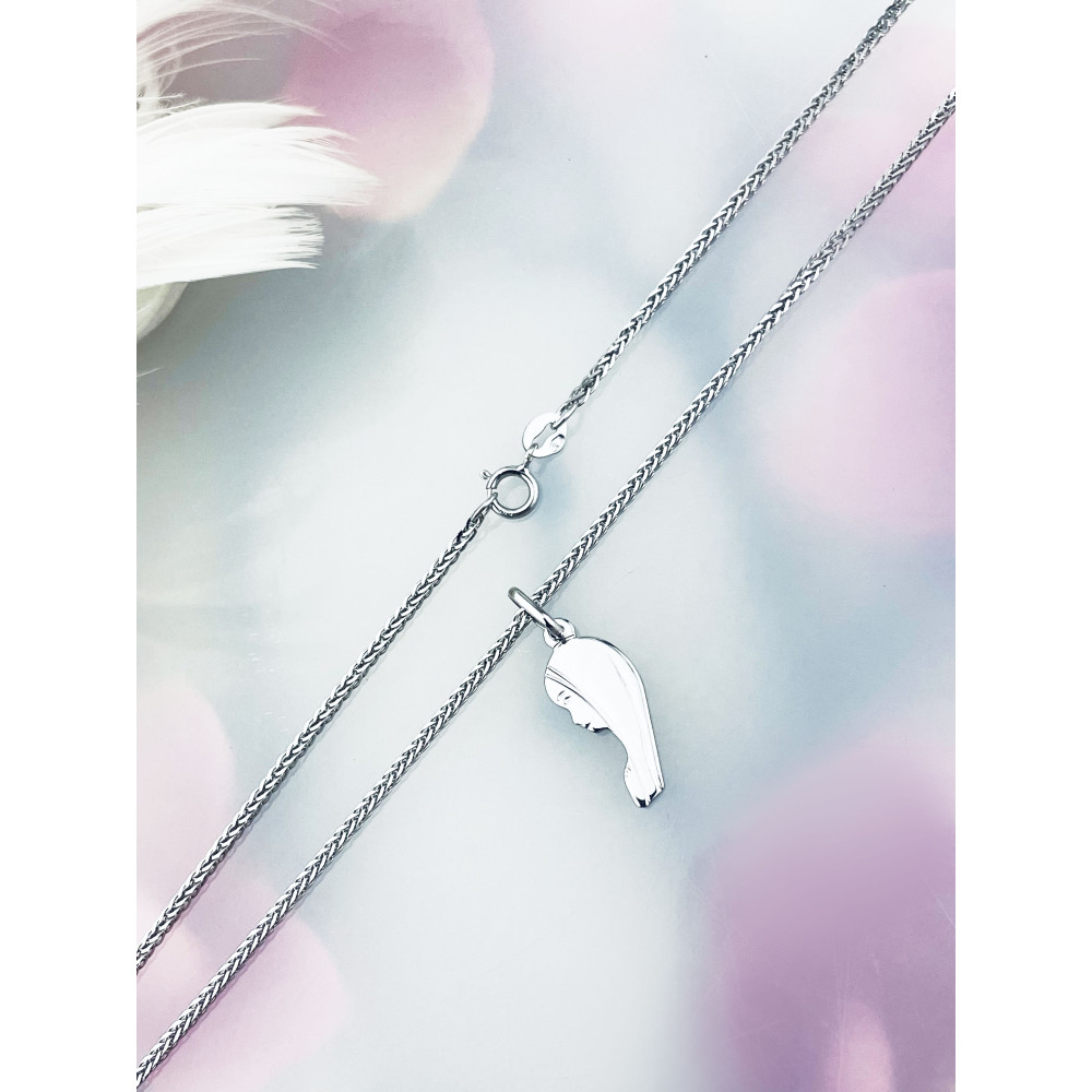 Halskette mit Diamantschliff Spiga Weizen  und Anhänger Madonna Maria Erstkommunion Weißgold 585er 14KT