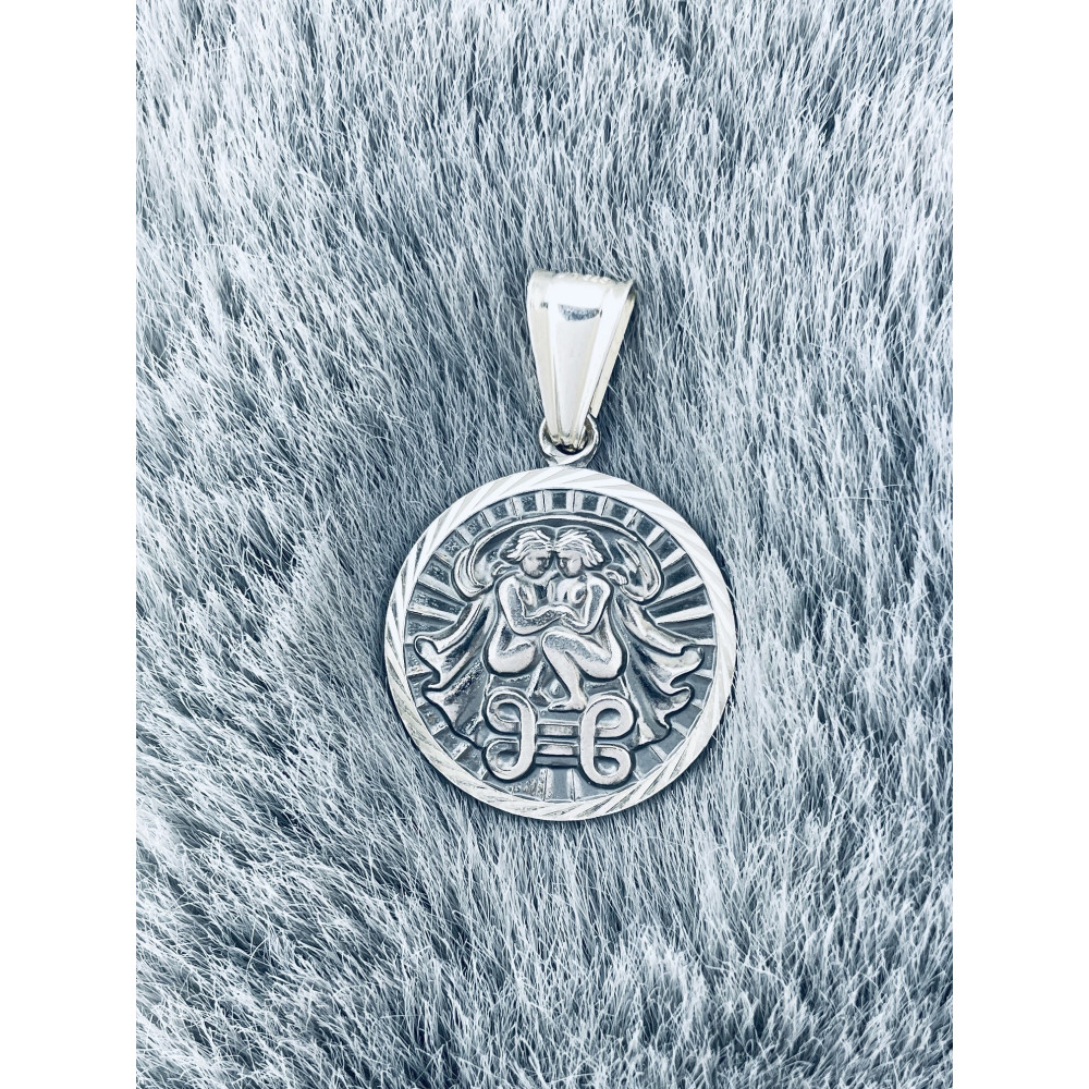 Srebrna zawieszka wisiorek znak zodiaku bliźnięta