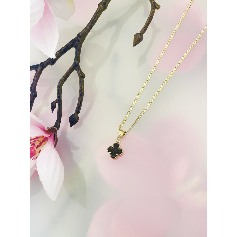 Kleeblatt Anhänger Kettenanhänger Gelbgold Goldanhänger 585er 14KT mit Onyx