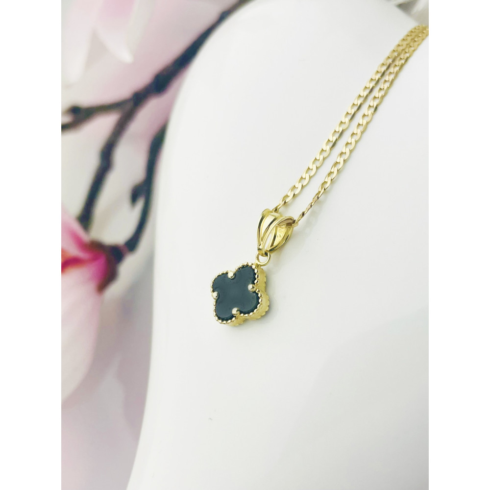 Kleeblatt Anhänger Kettenanhänger Gelbgold Goldanhänger 585er 14KT mit Onyx