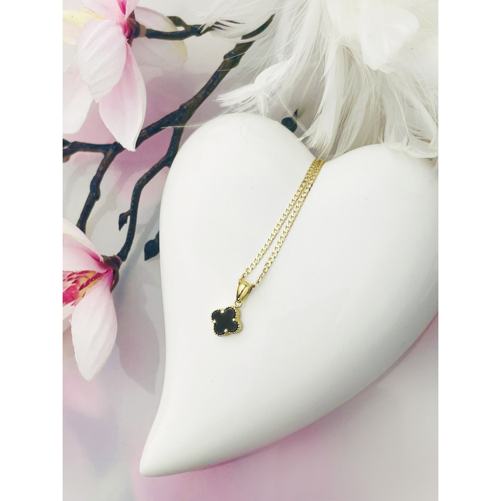 Kleeblatt Anhänger Kettenanhänger Gelbgold Goldanhänger 585er 14KT mit Onyx