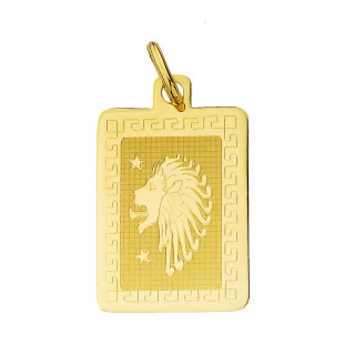 Złoty wisiorek zawieszka z greckim wzorem znak zodiaku lew