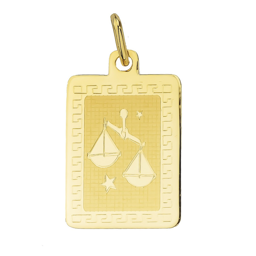 Złoty wisiorek zawieszka z greckim wzorem znak zodiaku waga
