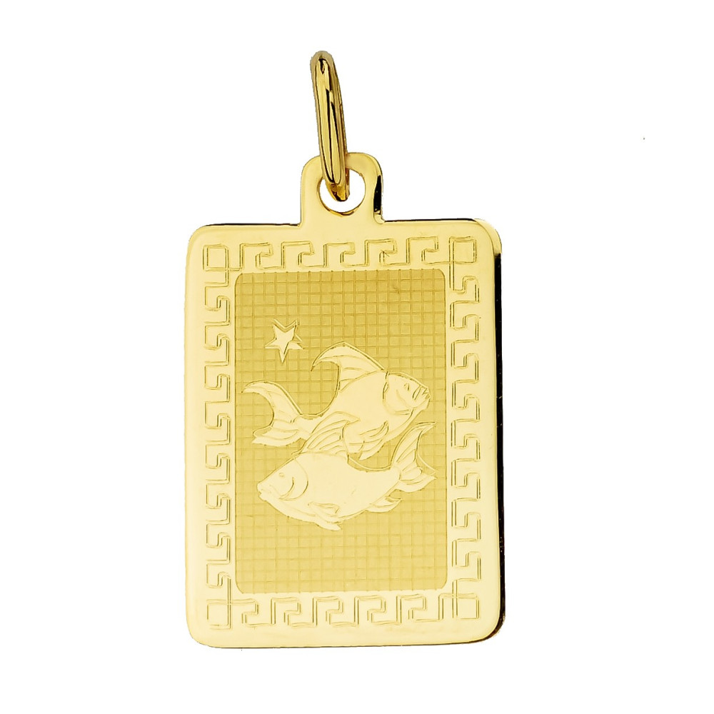 Złoty wisiorek zawieszka z greckim wzorem znak zodiaku ryby