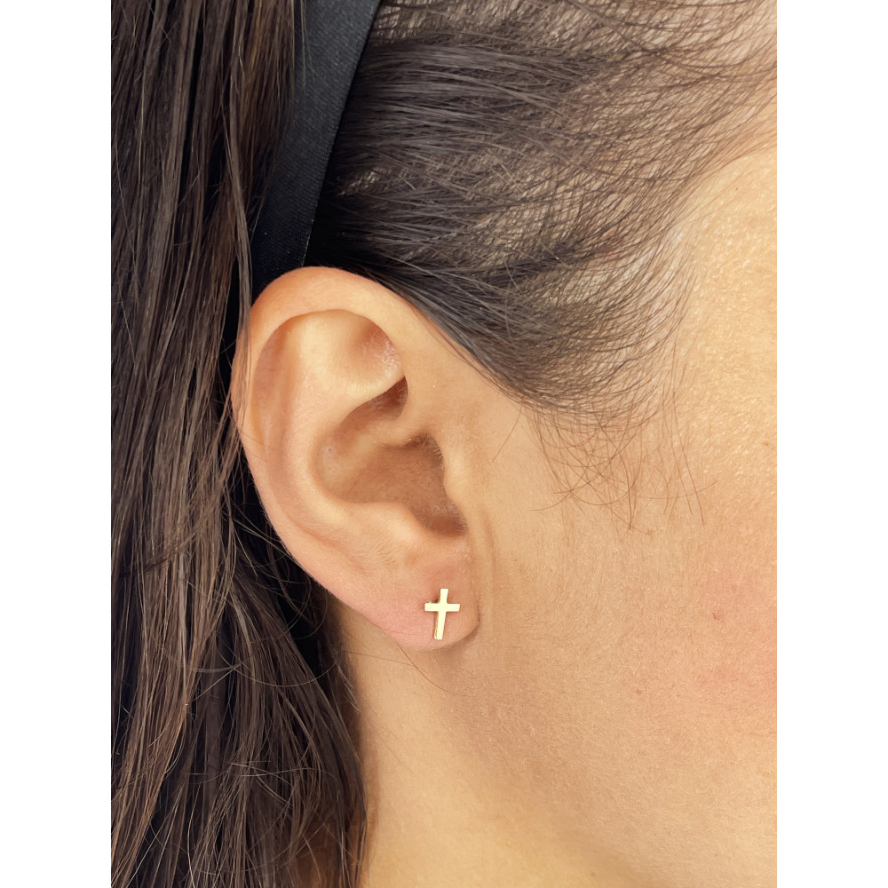 Ohrringe Kreuz Ohrhänger Ohrstecker Ohrschmuck Gelbgold Paar