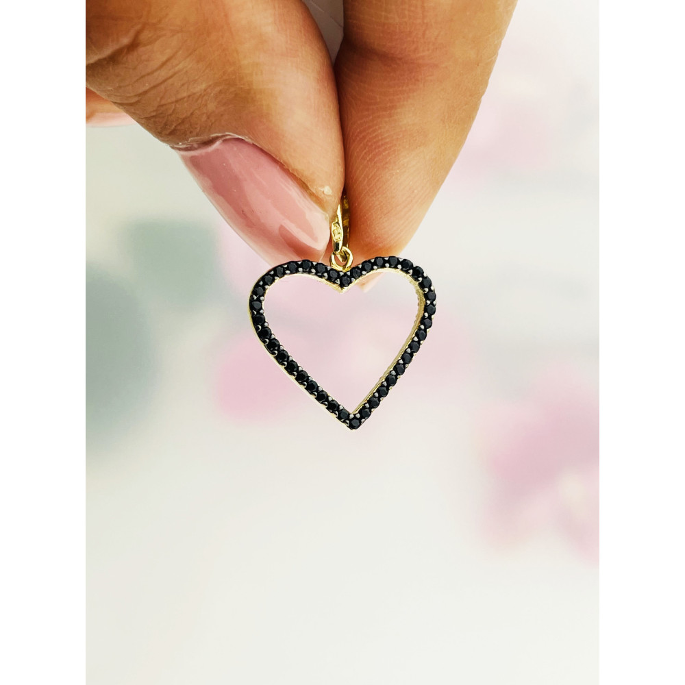 Anhänger Kettenanhänger Gold mit Zirkonia und OnyxGoldanhänger Herz 585er 14KT