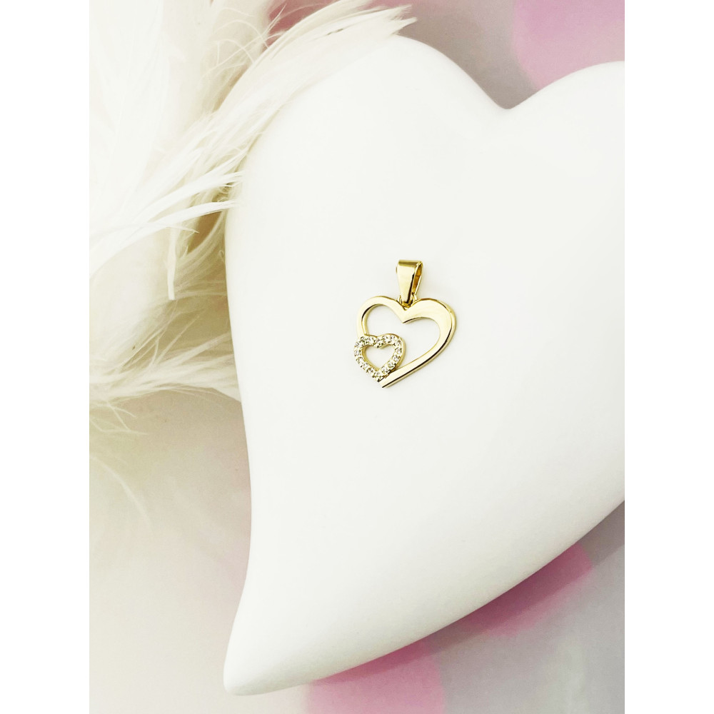 Złoty wisiorek serce serduszko z cyrkoniami złota zawieszka dwa serca