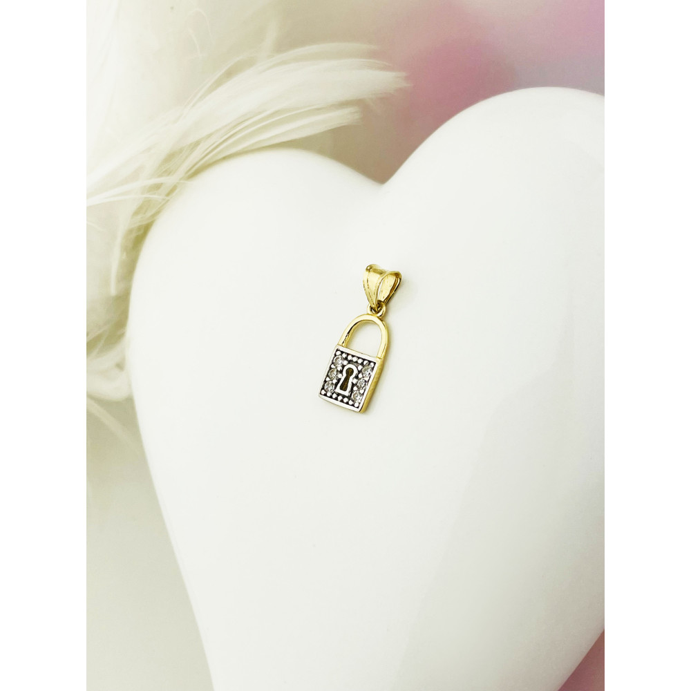 Anhänger Vorhängeschloss Kettenanhänger Bicolor Zweifarbig Gold Goldanhänger mit Zirkonia 585er 14KT