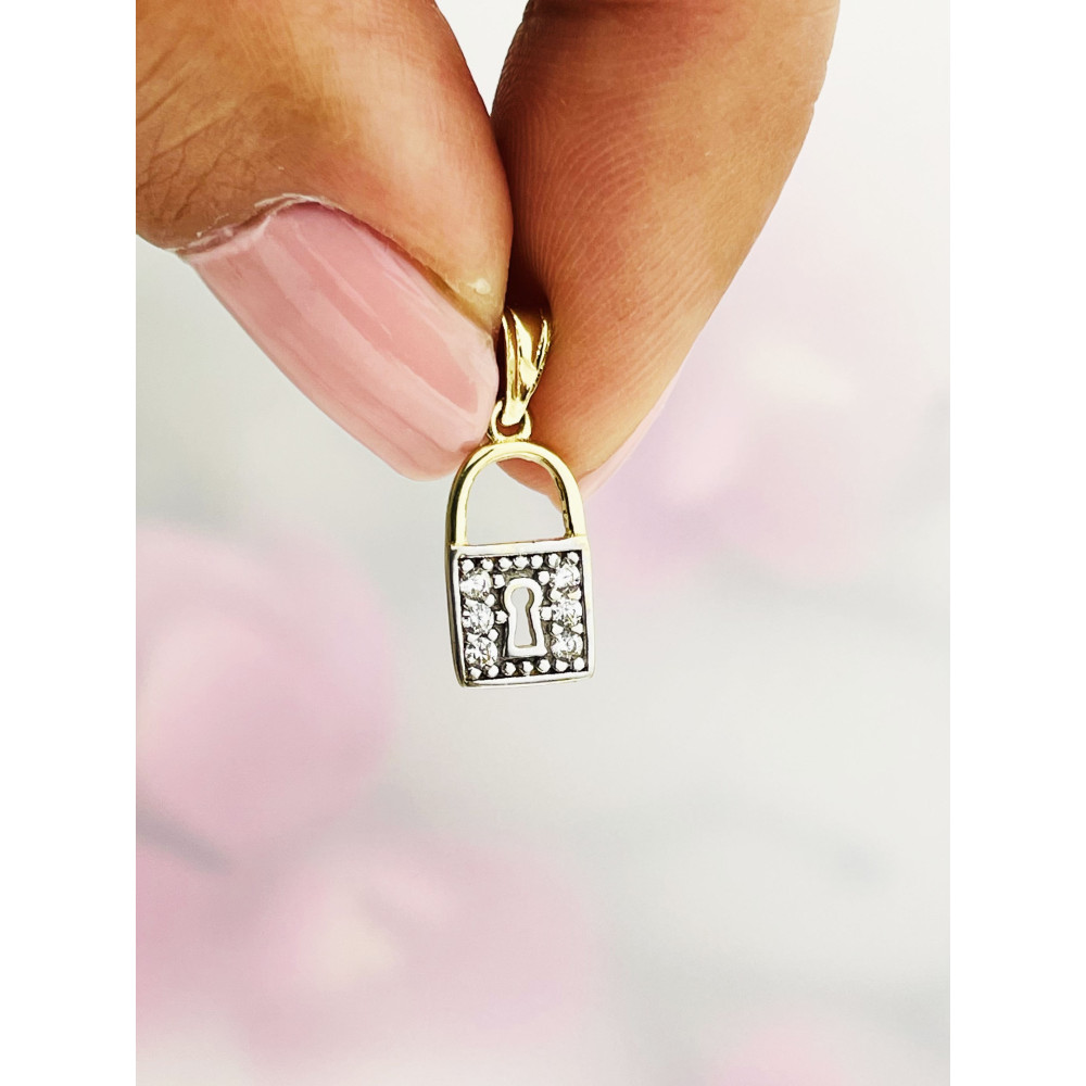 Anhänger Vorhängeschloss Kettenanhänger Bicolor Zweifarbig Gold Goldanhänger mit Zirkonia 585er 14KT