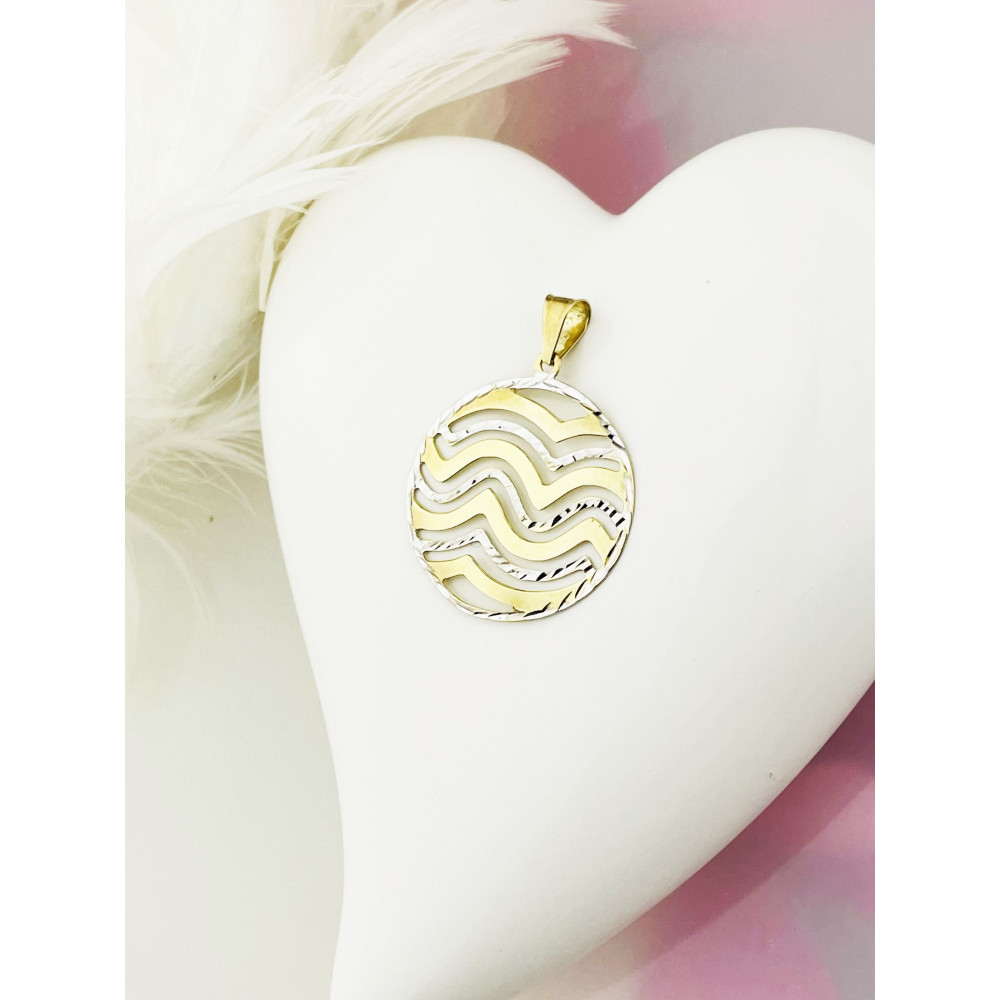 Złota zawieszka fale wisiorek kółko bikolor duże koło