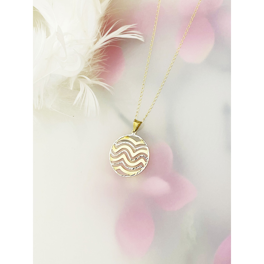 Złota zawieszka fale wisiorek kółko bikolor duże koło