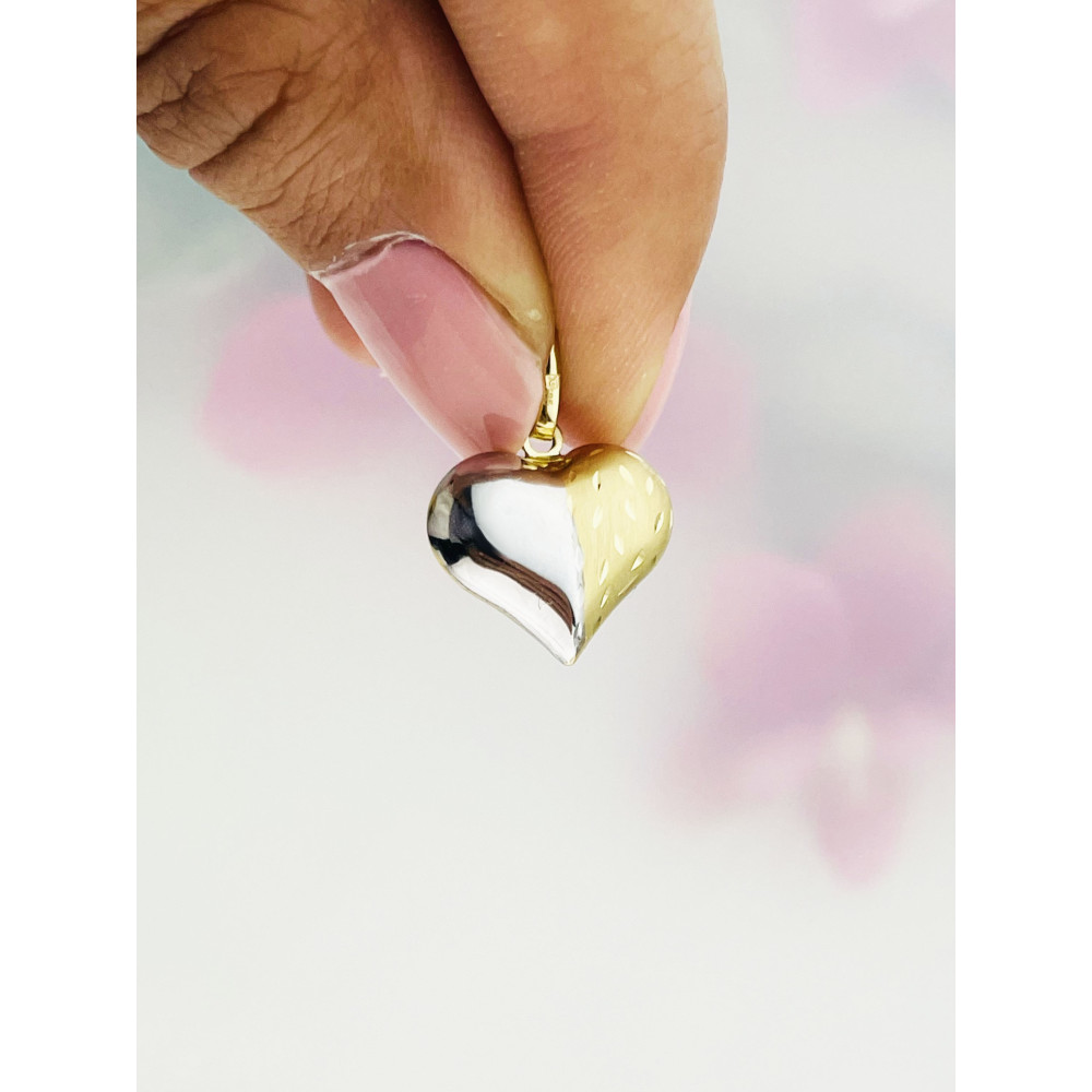 Złoty wisiorek zawieszka serce frezowane serduszko figurka bikolor