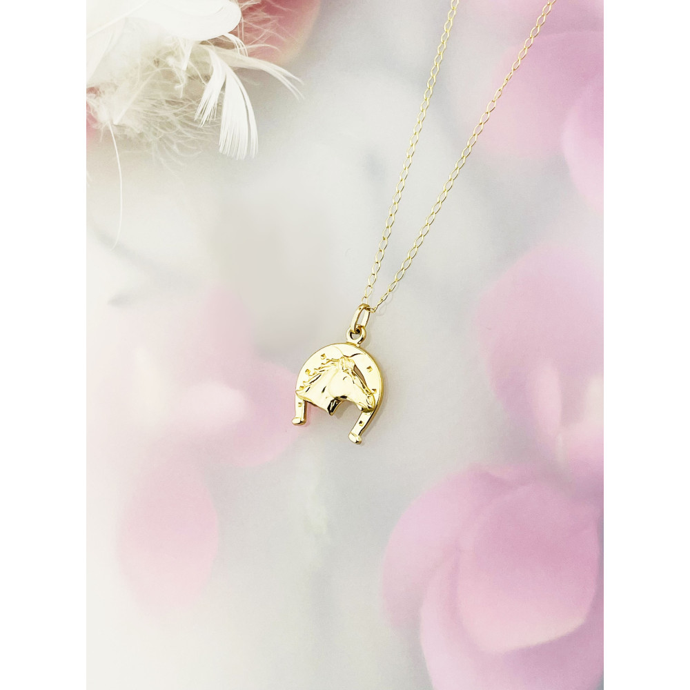 Złoty wisiorek zawieszka koń konik podkowa szczęścia